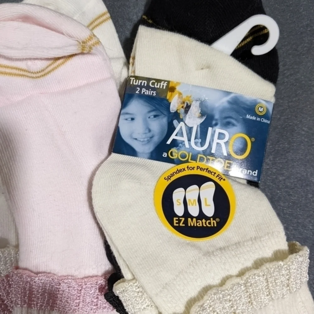 NEW 18 Pair Girls cuff ankle socks size medium 9- 1‎ 1/2 AURO gold toe